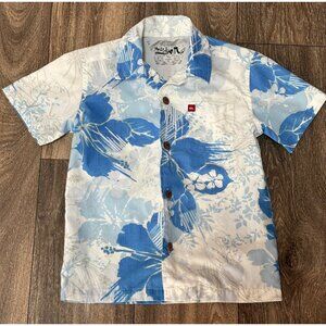 QUIKSILVER BOYS TODDLER SIZE 4 HAWAIIAN FLORAL SHORT SLEEVE SHIRT BLUE POCKET